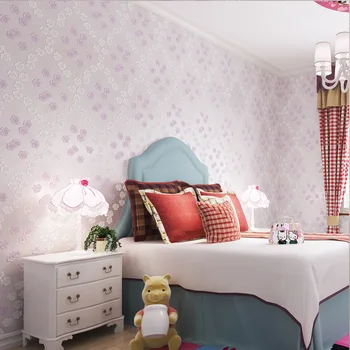 beibehang Европейски стил прости нетъкан тапет с тънки печат топла стая тапети за момчета и момичета розова принцеса спалня