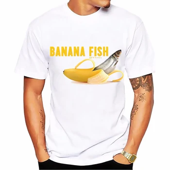 Забавна тениска с изображение на банан риба, homme, бяла ежедневни тениска с къс ръкав, мъжки лятна тениска с аниме 90s 00s, блузи, базова тениска