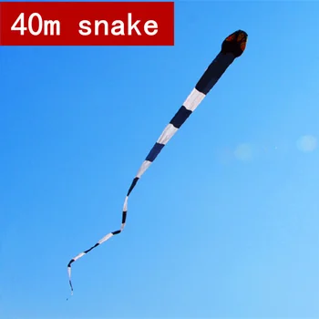 40 м Черен Голяма Змия Въздушен Кайт Спорт На Открито Летяща Играчка Конкурс за Качеството на Животни Въздушен Змии Мек Въздушен Змии а едноредово Устойчиви На Спукване на Балон Змии