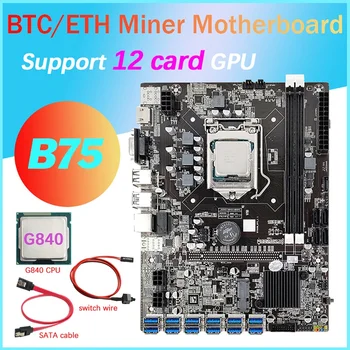 B75 12 Карта на БТК дънна Платка за майнинга + процесор G840 + Кабел SATA + Кабел превключвател 12XUSB3.0 за PCIE 1X LGA1155 DDR3 MSATA ETH Миньор