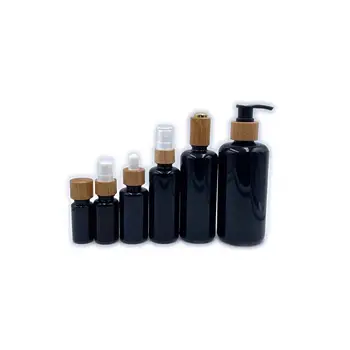 Бамбукови парфюм капачки toner10ml 15ml 30ml 50ml 100ml Черни блестящи стъклени флакони-капкомер бутилка на етерични масла за козметични опаковки