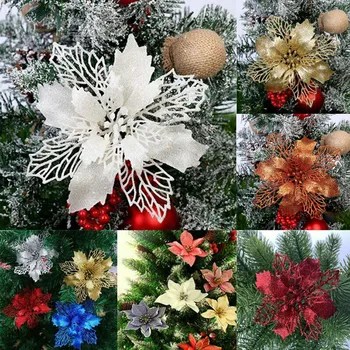 10ШТ Коледа Голяма коледна звезда Блясък Дърво, Цвете, Висящи Украшения за Коледа Интериор Подарък AC889