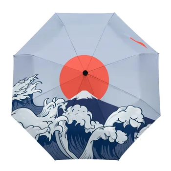 Японски Ретро Стил на Море, Планина Червеното Слънце Потребителски Автоматично Чадъри за Жени, Мъжки Ветрозащитный Сгъваем Чадър от Дъжд и Чадър