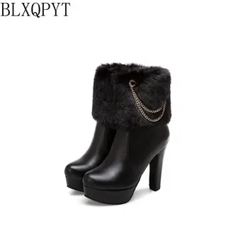 BLXQPYT/Зимни обувки голям размер 34-50; Botas Mujer; Модни Ботильоны; Марковите Пикантни обувки на Висок ток; сезон есен-зима; Топли Дамски Обувки; 3362