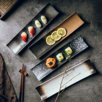 Японската чиния Креативна правоъгълна табела за суши проста Черна дълга чиния 34,5 см *8,5 cm Прибори за японски ресторант