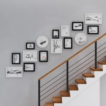 Стълбище Фоторамка на стената Коридор 15 бр Комплект Окачване на картини 5 7 10 см Прости и модерни Декоративни Картини с Увреждания
