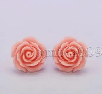 Нови Красиви Обеци от Сребро Проба 925 с Коралово-Розови Цветя, Рози 12 мм