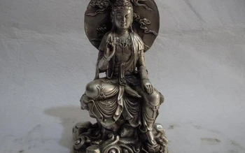 Китай Бял Мед, Сребро Будизма Седи Свободно Статуя На Бодхисатва Клан-Ин Гуаньинь