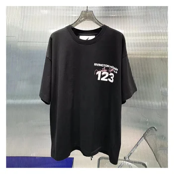 RRR123 Тениска с къс ръкав и логото на писмото от чист Памук, Плътен, мъжки и женски, с Кръгло деколте, Градинска Тениска с Къс Ръкав