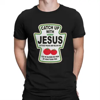 Кристиан се Изравнят с Исус Кетчуп Тениски за Мъже Христос Християнската Религия Забавна Тениска От Чист Памук Тениска с Кръгло Деколте
