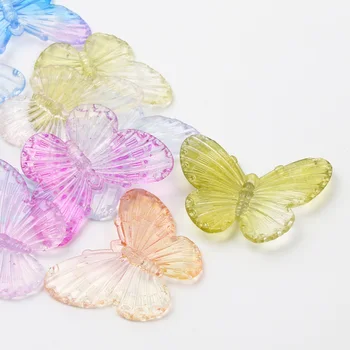 Цветни Прозрачни Градиентные 40x30 мм, 10 бр. Мультяшные 3D Пеперуди Акрилни Мъниста За Бижута, Мъниста направи си САМ Ръчно изработени Аксесоари