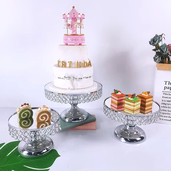 сребърно Огледало Метална Кръгла Поставка За Торта Сватба, Рожден Ден Десерт Cupcake Пиедестал Дисплей Чиния Начало Декор