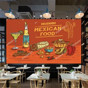 Ръчно рисувани Пилешка Пържола, Салата Ресторант за Бързо хранене Индустриален Декор на 3D Стенни Тапети Снек-бар Тапети Papel De Parede