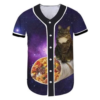 UJWI Harajuku Върховете Космически Котка Бейзболна Форма Астронавт Кити Galaxy 3d Спортна Лятна Мода Яке Дамски Мъжки Едро 5XL