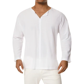 Мъжки t-shirt Просто Однотонного на цвят, с Дълъг Ръкав и V-образно деколте, Свободно Намаляване, Дишащи улични върховете