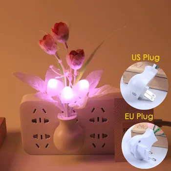 4-Pack Цветни LED Гъби С Нощно EU US Plug Нощна Лампа Сензор за домашно осветление автоматично стартиране Декор Подарък