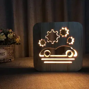 USB творчески автомобил с животни от масивна дървесина, лека нощ, лесна настолна лампа, самолет, ракета, подводница, кученце, празнично осветление, подарък за рожден ден
