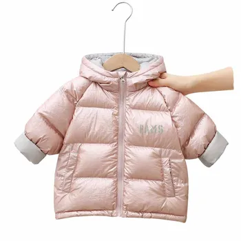 2021 Зимно яке-пуховик, Нови продукти, Утепленная бебешко яке от 2 до 6 години за момчета и момичета, светло, Топло, Модерно палто с качулка и надпис