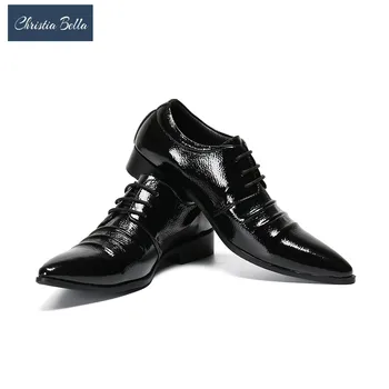 Christia Bella/ Модни Италиански Бизнес Мъжки Обувки; Модел обувки от Естествена Кожа, Черно на Цвят В Сгъвката; мъжки Официалната Обувки За Сватбени Партита